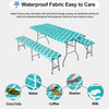 OutdoorLines Vinyl Fitted Picnic Table Cover with Bench Covers - Waterproof Camping Tablecloth for Picnic Table, Elastic Picnic Table Covers for Outdoor, Camping (Moroccon Teal 96x30 Inch, 3 Pcs)