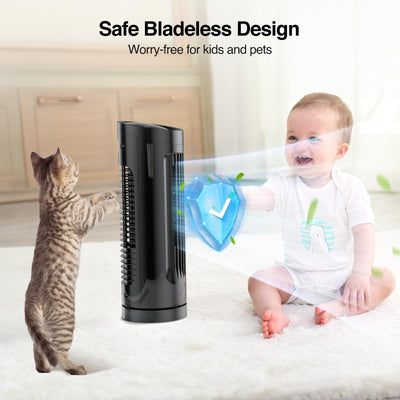 VCK 13-Inch Tower Fan - 70° Oscillation Desk Fan with 3 Speeds, 3 Wind Modes, Safe Bladeless Design, Digital Touch Screen, Remote Control, 1-7H Timer - Quiet Table Fan for Home Office Bedroom