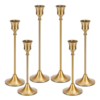 Dianjingjumei Candle Holder Gold Candlestick Holder - Taper Candle Holders Brass Candlestick Holders Set of 6 Fireplace Decor Candelabra Table Décor Pillar Candle Holder for Wedding