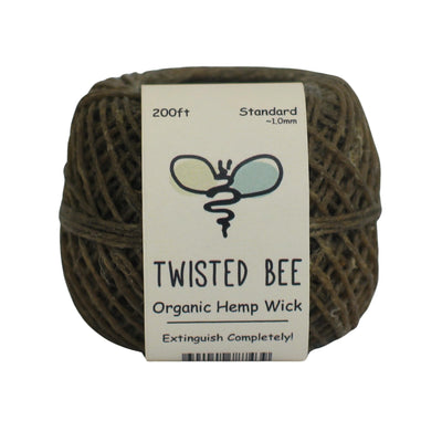 100% Organic Hemp Wick with Natural Beeswax Coating, Twisted Bee (200ft x Standard Size)