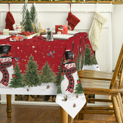 Horaldaily Christmas Tablecloth 60×84 Inch, Winter Snowman Trees Red Washable Table Cover for Party Picnic Dinner Decor