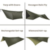 onewind 12ft Hammock Tarp, Ultralight Tarp Lightweight and Waterproof Silnylon Hammock Rain Fly, Versatile Camping Tarp with Doors, Easy to Setup with Stuff Sack, Tent Stakes, OD Green