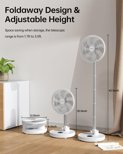 TriPole Standing Oscillating Pedestal Fan, Rechargeable Battery Operated Quiet Height Adjustable Floor Fan with Remote Timer, Foldaway Portable Fan for Bedroom Home Travel, 5-31H Working, 12''