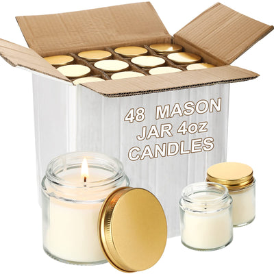 Jutom 48 Pack Mini Mason Jar Candles 4 oz Small Lavender Scented Wax Candles Bulk for Wedding Valentine Baby Shower Party Favors Aromatherapy Candles for Home Meditation(Gold Lid)