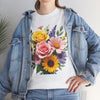 Wildflowers and Pink & Yellow Roses, Graphic T-Shirts for Women, Floral Shirt, Womens Short Sleeve, Ladies Graphic Tees #5145TTS