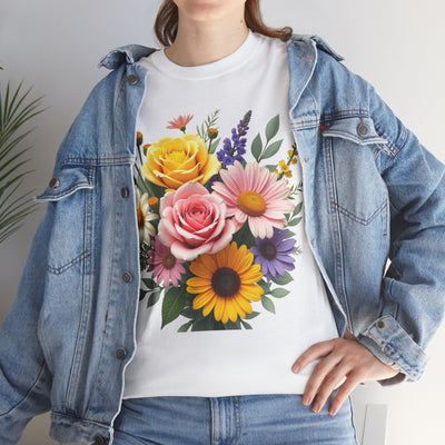 Wildflowers and Pink & Yellow Roses, Graphic T-Shirts for Women, Floral Shirt, Womens Short Sleeve, Ladies Graphic Tees #5145TTS