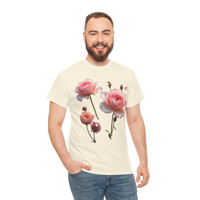 Wildflowers and Pink Roses, Graphic T-Shirts for Women, Floral Shirt, Womens Short Sleeve, Ladies Graphic Tees #5019TTS