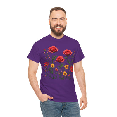 Wildflowers and Red Roses, Graphic T-Shirts for Women, Floral Shirt, Womens Short Sleeve, Ladies Graphic Tees #5034TTS