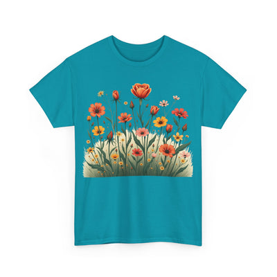 Wildflowers and Orange Roses, Graphic T-Shirts for Women, Floral Shirt, Womens Short Sleeve, Ladies Graphic Tees #5047TTS