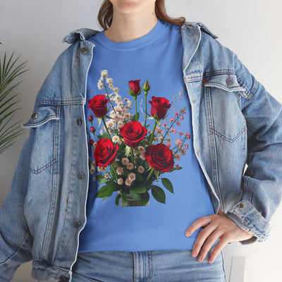 Wildflowers and Red Roses, Graphic T-Shirts for Women, Floral Shirt, Womens Short Sleeve, Ladies Graphic Tees #5130TTS
