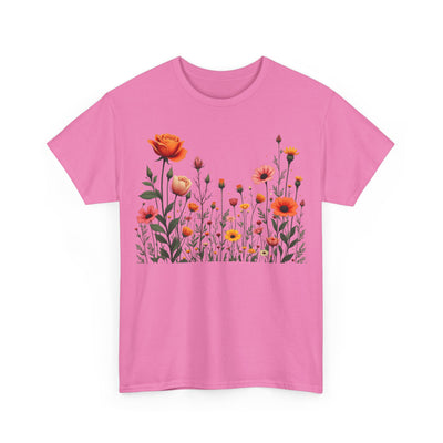 Wildflowers and Orange Roses, Graphic T-Shirts for Women, Floral Shirt, Womens Short Sleeve, Ladies Graphic Tees #5042TTS