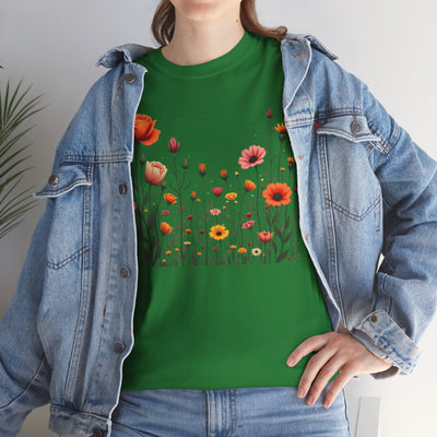 Wildflowers and Orange Roses, Graphic T-Shirts for Women, Floral Shirt, Womens Short Sleeve, Ladies Graphic Tees #5042TTS