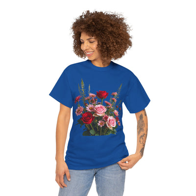 Wildflowers and Red & Pink Roses, Graphic T-Shirts for Women, Floral Shirt, Womens Short Sleeve, Ladies Graphic Tees #5132TTS