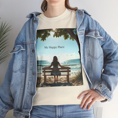 My Happy Place, Woman on Bench, Looking at Waves,Safe Place T-Shirt, Finding My Happy Place Top, Ocean Waves,#5003STS