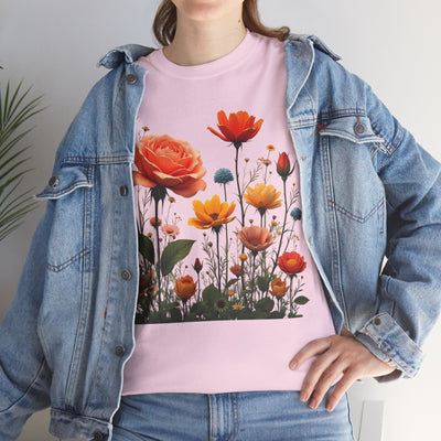 Wildflowers and Orange Roses, Graphic T-Shirts for Women, Floral Shirt, Womens Short Sleeve, Ladies Graphic Tees #5044TTS