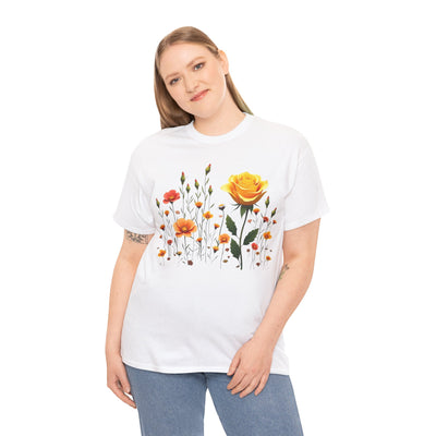 Wildflowers and a Yellow Rose, Graphic T-Shirts for Women, Floral Shirt, Womens Short Sleeve, Ladies Graphic Tees #5010TTS