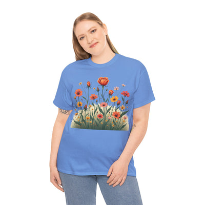 Wildflowers and Orange Roses, Graphic T-Shirts for Women, Floral Shirt, Womens Short Sleeve, Ladies Graphic Tees #5047TTS
