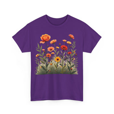 Wildflowers and Orange Roses, Graphic T-Shirts for Women, Floral Shirt, Womens Short Sleeve, Ladies Graphic Tees #5045TTS