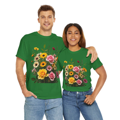 Wildflowers and Pink & Yellow Roses, Graphic T-Shirts for Women, Floral Shirt, Womens Short Sleeve, Ladies Graphic Tees #5150TTS