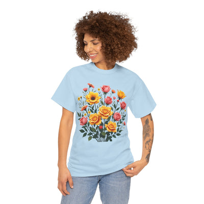 Wildflowers and Pink & Yellow Roses, Graphic T-Shirts for Women, Floral Shirt, Womens Short Sleeve, Ladies Graphic Tees #5139TTS