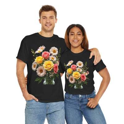 Wildflowers and Pink & Yellow Roses, Graphic T-Shirts for Women, Floral Shirt, Womens Short Sleeve, Ladies Graphic Tees #5136TTS