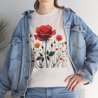 Wildflowers and a Red Rose, Graphic T-Shirts for Women, Floral Shirt, Womens Short Sleeve, Ladies Graphic Tees #5007TTS