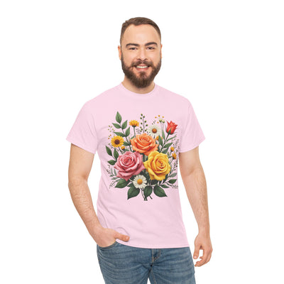 Wildflowers and Pink & Yellow Roses, Graphic T-Shirts for Women, Floral Shirt, Womens Short Sleeve, Ladies Graphic Tees #5144TTS