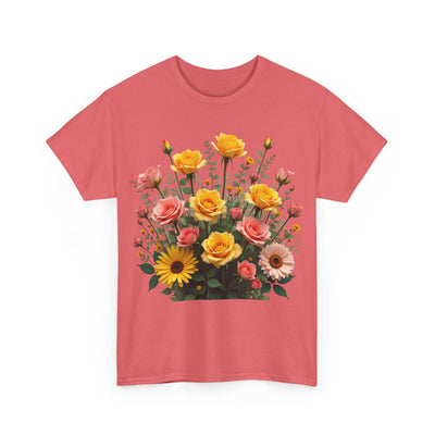 Wildflowers and Pink & Yellow Roses, Graphic T-Shirts for Women, Floral Shirt, Womens Short Sleeve, Ladies Graphic Tees #5141TTS