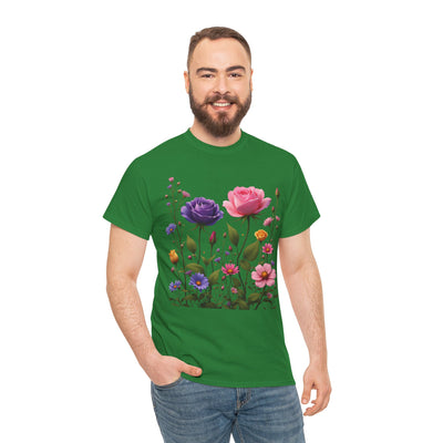 Wildflowers and Pink/Violet Roses, Graphic T-Shirts for Women, Floral Shirt, Womens Short Sleeve, Ladies Graphic Tees #5101TTS