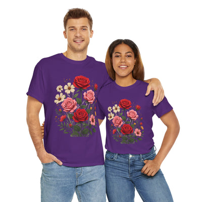 Wildflowers and Pink & Red Roses, Graphic T-Shirts for Women, Floral Shirt, Womens Short Sleeve, Ladies Graphic Tees #5134TTS