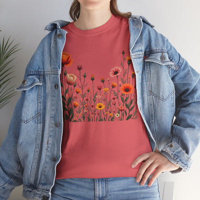 Wildflowers and Orange Roses, Graphic T-Shirts for Women, Floral Shirt, Womens Short Sleeve, Ladies Graphic Tees #5042TTS