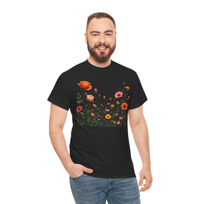 Wildflowers and Orange Roses, Graphic T-Shirts for Women, Floral Shirt, Womens Short Sleeve, Ladies Graphic Tees #5042TTS