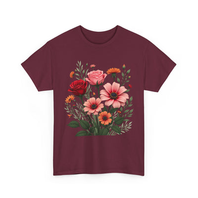 Wildflowers and Pink & Red Roses, Graphic T-Shirts for Women, Floral Shirt, Womens Short Sleeve, Ladies Graphic Tees #5133TTS