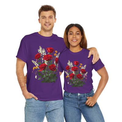 Wildflowers and Red Roses, Graphic T-Shirts for Women, Floral Shirt, Womens Short Sleeve, Ladies Graphic Tees #5128TTS