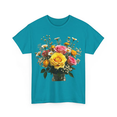 Wildflowers and Pink & Yellow Roses, Graphic T-Shirts for Women, Floral Shirt, Womens Short Sleeve, Ladies Graphic Tees #5143TTS