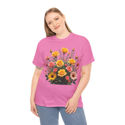 Wildflowers and Pink & Yellow Roses, Graphic T-Shirts for Women, Floral Shirt, Womens Short Sleeve, Ladies Graphic Tees #5141TTS