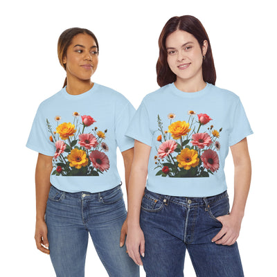 Wildflowers and Pink & Yellow Roses, Graphic T-Shirts for Women, Floral Shirt, Womens Short Sleeve, Ladies Graphic Tees #5147TTS