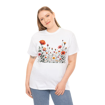 Wildflowers and Orange Roses, Graphic T-Shirts for Women, Floral Shirt, Womens Short Sleeve, Ladies Graphic Tees #5042TTS