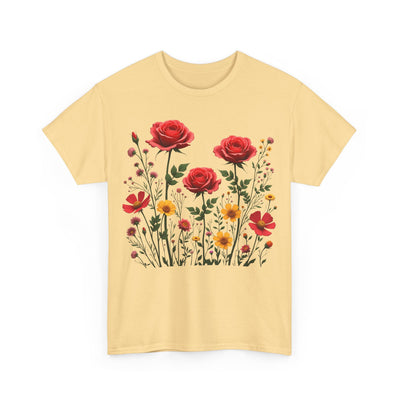 Wildflowers and Red Roses, Graphic T-Shirts for Women, Floral Shirt, Womens Short Sleeve, Ladies Graphic Tees #5034TTS