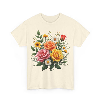 Wildflowers and Pink & Yellow Roses, Graphic T-Shirts for Women, Floral Shirt, Womens Short Sleeve, Ladies Graphic Tees #5144TTS
