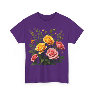 Wildflowers and Pink & Yellow Roses, Graphic T-Shirts for Women, Floral Shirt, Womens Short Sleeve, Ladies Graphic Tees #5149TTS