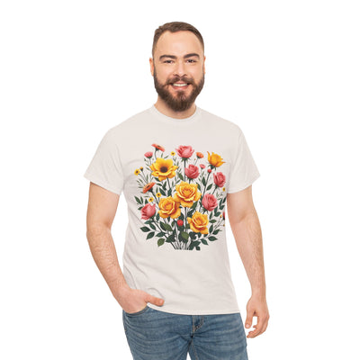 Wildflowers and Pink & Yellow Roses, Graphic T-Shirts for Women, Floral Shirt, Womens Short Sleeve, Ladies Graphic Tees #5139TTS