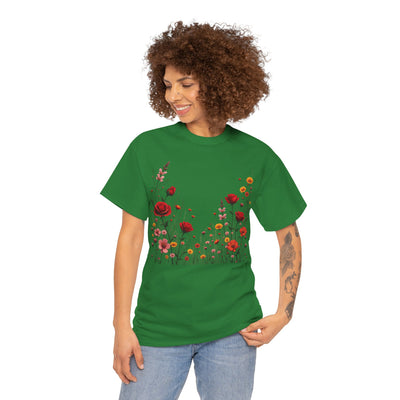 Wildflowers and Red Roses, Graphic T-Shirts for Women, Floral Shirt, Womens Short Sleeve, Ladies Graphic Tees #5033TTS