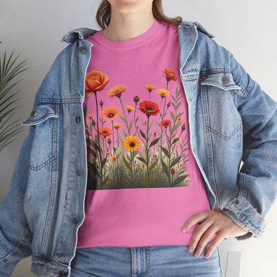 Wildflowers and Orange Roses, Graphic T-Shirts for Women, Floral Shirt, Womens Short Sleeve, Ladies Graphic Tees #5045TTS