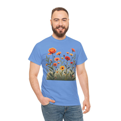 Wildflowers and Orange Roses, Graphic T-Shirts for Women, Floral Shirt, Womens Short Sleeve, Ladies Graphic Tees #5045TTS