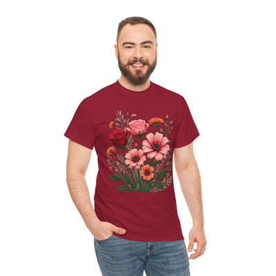 Wildflowers and Pink & Red Roses, Graphic T-Shirts for Women, Floral Shirt, Womens Short Sleeve, Ladies Graphic Tees #5133TTS