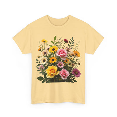 Wildflowers and Pink & Yellow Roses, Graphic T-Shirts for Women, Floral Shirt, Womens Short Sleeve, Ladies Graphic Tees #5150TTS