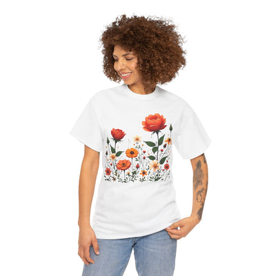 Wildflowers and Orange Roses, Graphic T-Shirts for Women, Floral Shirt, Womens Short Sleeve, Ladies Graphic Tees #5043TTS