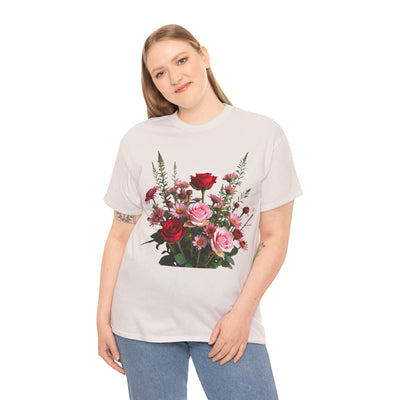 Wildflowers and Red & Pink Roses, Graphic T-Shirts for Women, Floral Shirt, Womens Short Sleeve, Ladies Graphic Tees #5132TTS