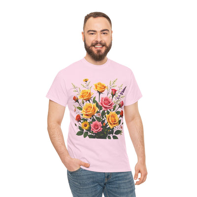 Wildflowers and Pink & Yellow Roses, Graphic T-Shirts for Women, Floral Shirt, Womens Short Sleeve, Ladies Graphic Tees #5142TTS